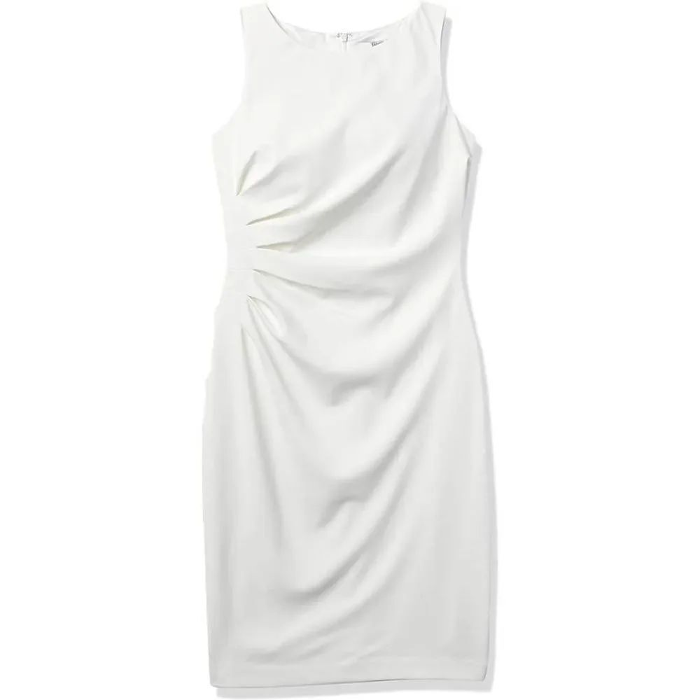 Badgley Mischka White Sleeveless Asymmetrical Ruched Sheath Dress Size 10